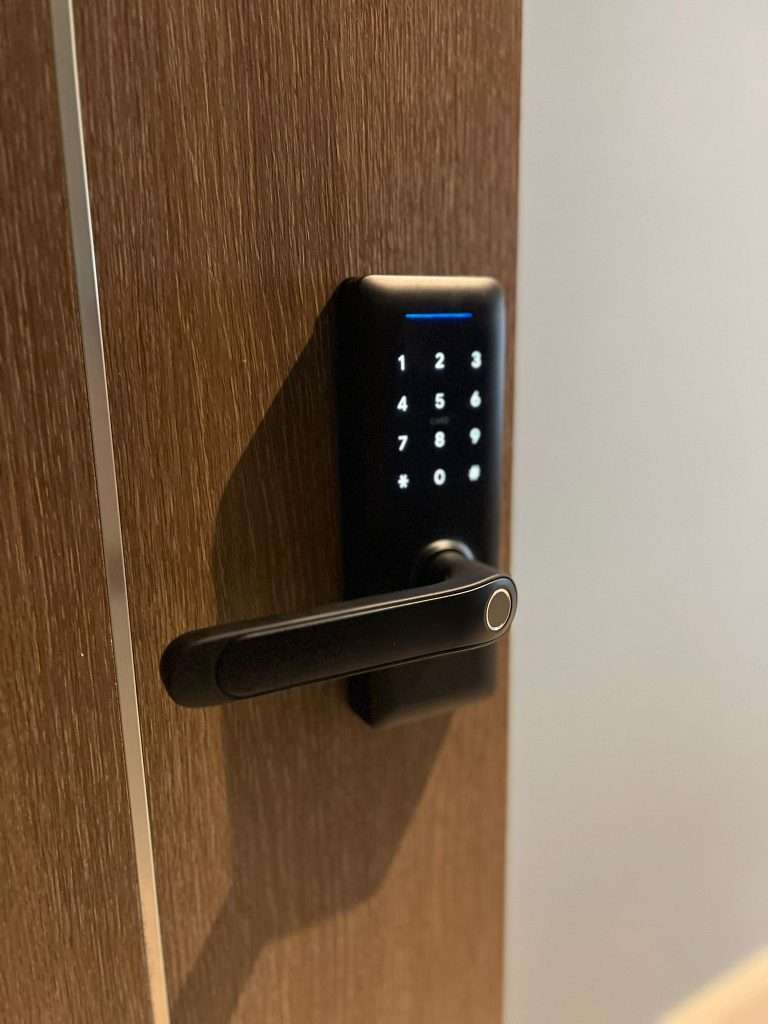 Primera Hotel smart lock installed on a guest-room door